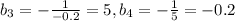 b_{3}=- \frac{1}{-0.2}=5,b_{4}=- \frac{1}{5}=-0.2