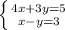 \left \{ {{4x+3y=5} \atop {x-y=3}} \right.