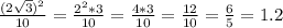 \frac{(2 \sqrt{3}) ^{2} }{10} = \frac{ 2^{2} *3}{10} = \frac{4*3}{10} = \frac{12}{10} = \frac{6}{5} = 1.2