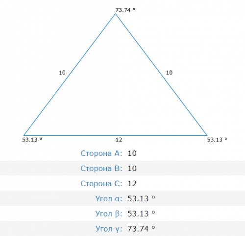 Постройте равнобедренный треугольник авс в котором ав=вс=10см ас=12см.измерьте транспортиром углы тр