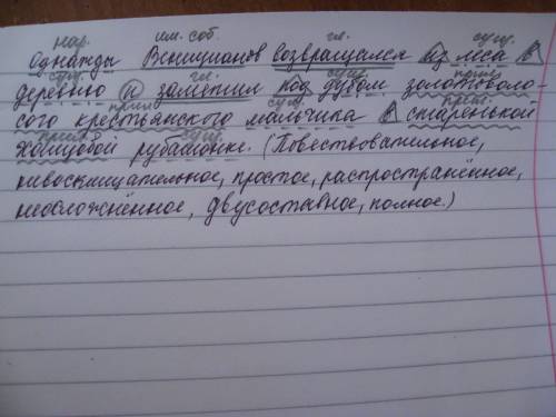 Полный синтаксический разбор предложения : однажды венецианов возвращался из леса в деревню и замети