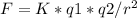 F=K*q1*q2/ r^{2}