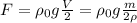 F=\rho_0 g \frac V2=\rho_0 g \frac {m}{2\rho}