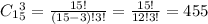 C_1_5^3= \frac{15!}{(15-3)!3!}= \frac{15!}{12!3!} =455