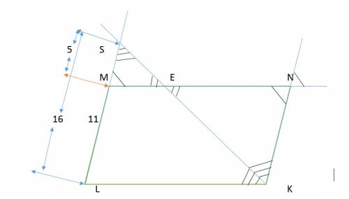 Впараллелограмме klmn проведена биссектриса угла k которая пересекает продолжение стороны lm в точке