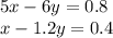 5x-6y=0.8\\&#10;x-1.2y=0.4\\\\&#10;