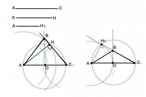 Построить равнобедренный треугольник по основанию и высоте проведёной из вершины при основании