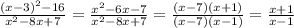 \frac{(x-3)^{2}-16}{x^{2}-8x+7} = \frac{x^{2}-6x-7}{x^{2}-8x+7} = \frac{(x-7)(x+1)}{(x-7)(x-1)} = \frac{x+1}{x-1}