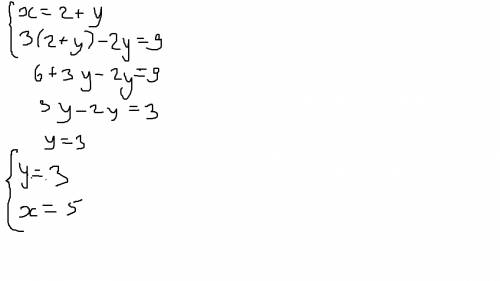 Решите систему уравнений методом подставки x-y=2 3x-2y=9