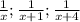 \frac{1}{x}; \frac{1}{x+1}; \frac{1}{x+4}