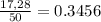 \frac{17,28}{50} =0.3456