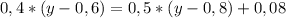 0,4*(y-0,6)=0,5*(y-0,8)+0,08