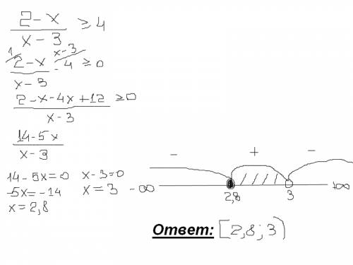 Решите неравенство : 2 - х/х - 3 > или = 4 если можете,то ,, сфотографируйте и скиньте сюда фотог