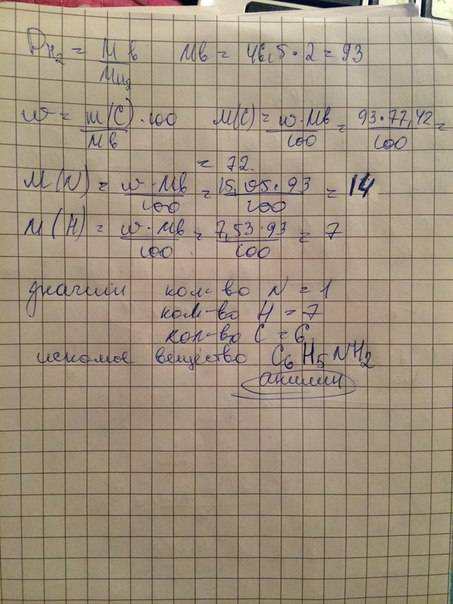 Органическое вещество массовая доля углерода в котором 77, 42%, азота - 15, 05%, водорода 7, 53%, им