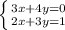 \left \{ {{3x+4y=0} \atop {2x+3y=1}} \right.