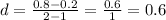 d= \frac{0.8-0.2}{2-1}= \frac{0.6}{1}=0.6