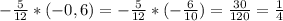 - \frac{5}{12}*(-0,6)= -\frac{5}{12}* (-\frac{6}{10})= \frac{30}{120}= \frac{1}{4}