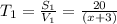 T_1 = \frac{S_1}{V_1} = \frac{20}{(x+3)}