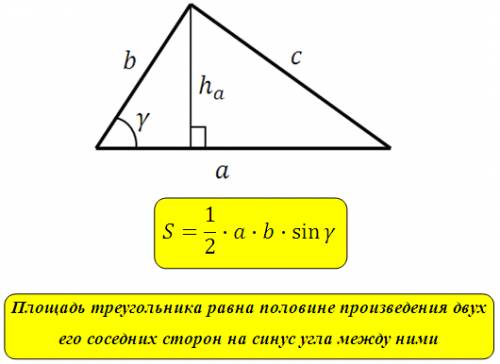 Как вывести формулу площади треугольника через 2 стороны и углу между ними