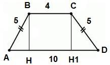 Основание трапеции равны 4 и 10,а боковые стороны равны 5. найдите площадь трапеции