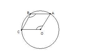 Точка а,в,с лежат на окружности с цетром о.abco-параллелограмм.найдите углы.