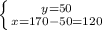 \left \{ {{y=50} \atop {x=170-50=120}} \right.