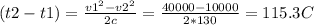 (t2-t1)= \frac{v1 ^{2} -v2 ^{2} }{2c} = \frac{40000-10000}{2*130} =115.3C