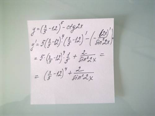 Найти производную y=(x/5-12)^5-ctg2x