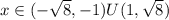 x\in (- \sqrt{8} ,-1)U(1, \sqrt{8} )