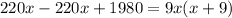 220x-220x+1980=9x(x+9)