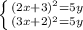 \left \{ {{(2x+3)^2=5y} \atop { &#10;(3x+2)^2=5y}} \right.