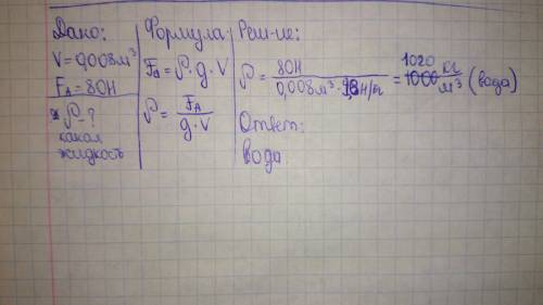 На тело объемом 0,008 метров кубических при полном погружении в жидкость действует выталкивающая сил