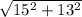 \sqrt{15^{2}+13^{2} }