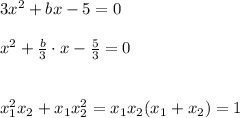 3x^2+bx-5=0\\ \\&#10;x^2+ \frac{b}{3} \cdot x- \frac{5}{3} =0\\\\\\&#10;x_1^2x_2+x_1x^2_2=x_1x_2(x_1+x_2)=1