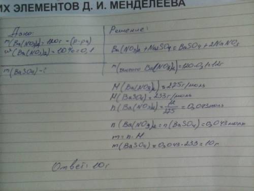 Вычислить массу осадка образовавшегося при смешивании 120 г. нитрата бария с 10% массовой долей с су