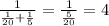 \frac{1}{ \frac{1}{20} + \frac{1}{5} } = \frac{1}{ \frac{5}{20} } = 4