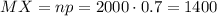 MX=np=2000\cdot0.7=1400