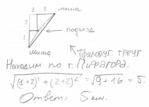 Маша и миша вышли из одного подъезда.маша км на север повернула на востой и еще 2км, а миша км на за