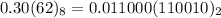 0.30(62)_8=0.011000(110010)_2