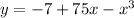 y=-7+75x- x^{3}