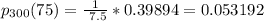 p_{300}(75)= \frac{1}{ \ 7.5} * 0.39894 = 0.053192