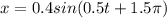 x=0.4sin(0.5t+1.5 \pi )