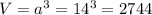 V = a^{3} = 14 ^{3} =2744