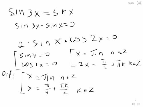 Sin3x=sinx sin3x=sin(90-2x) sin3x=cos5x sin3x+sinx=2sin2x