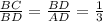 \frac{BC}{BD}= \frac{BD}{AD}= \frac{1}{3}