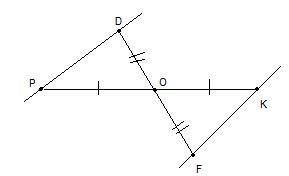 Отрезки pk и df пересекаются в точке пересечения делятся пополам. докажите, что прямые pd и kf парал