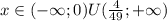 x\in(-\infty;0)U(\frac{4}{49};+\infty)