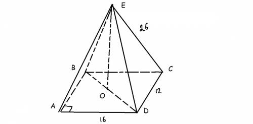 Основание пирамиды-прямоугольник со сторонами 12 с и 16 см каждое боковое ребро пирамиды равно 26 см