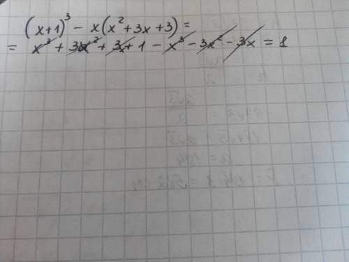 Доведіть, що значення виразу не залежить від х. (x+1)^3-x(x^2+3x+3)