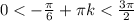 0< -\frac{ \pi }{6} + \pi k< \frac{3 \pi }{2}